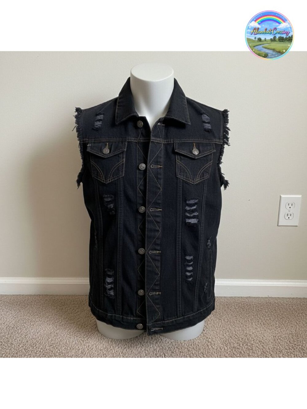 Men's Ripped Sleeveless Denim Vest Slim Fit Retro Jean Vest